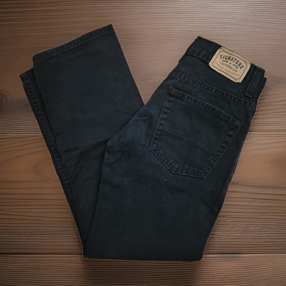 Levi Strauss Signature Boys Size 12 Regular Black Straight Leg Jeans 26x27